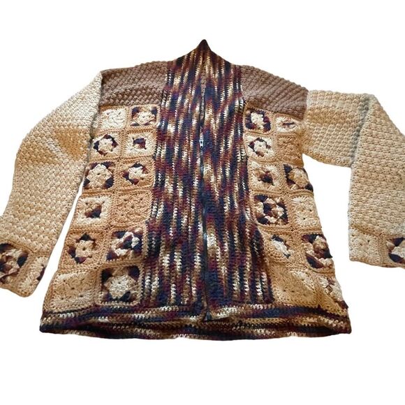 Vintage size XL granny Square popcorn knit oversized cardigan. - Picture 3 of 11